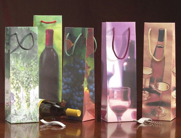 Wine Printed Wine Bags | 4.25 X 3.5 X 15