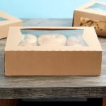 Cake Box - 14" x 10" x 4" Kraft Quarter Sheet Auto-Popup Window Cake / Bakery Box