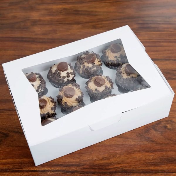 12 Cupcake 14" x 10" x 4" White Window Cupcake / Muffin Box with 12 Slot Insert
