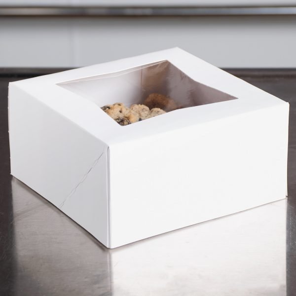 Cake Box | Muffin Box | Cake Box | 6" x 6" x 3" White Auto-Popup Window