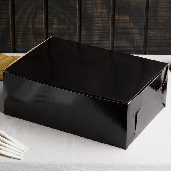 Cake Box - 14" x 10" x 5" Black 1/4 Sheet Cake Box