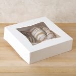 Cake Box - 9" x 9" x 2 1/2" White Auto-Popup Window Pie / Bakery Box
