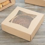 Cake Box - 9" x 9" x 2 1/2" Kraft Auto-Popup Window Pie / Bakery Box