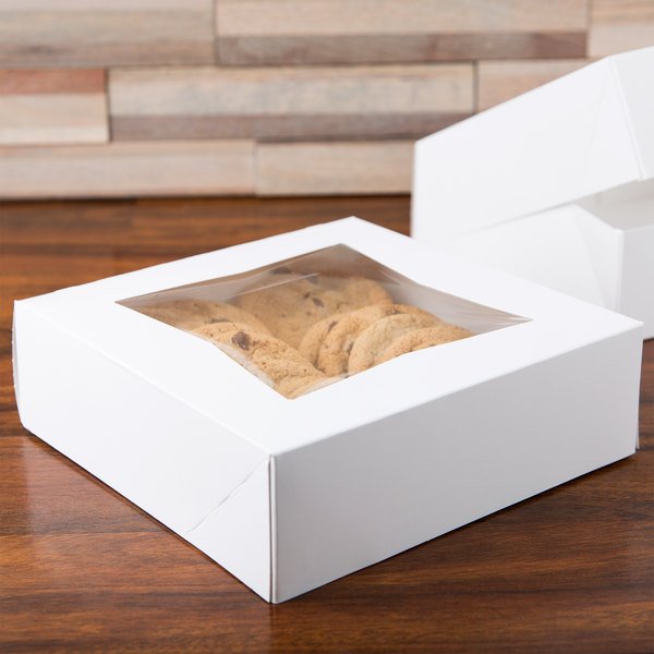 Cake Box - 8" x 8" x 2 1/2" White Auto-Popup Window Pie / Bakery Box