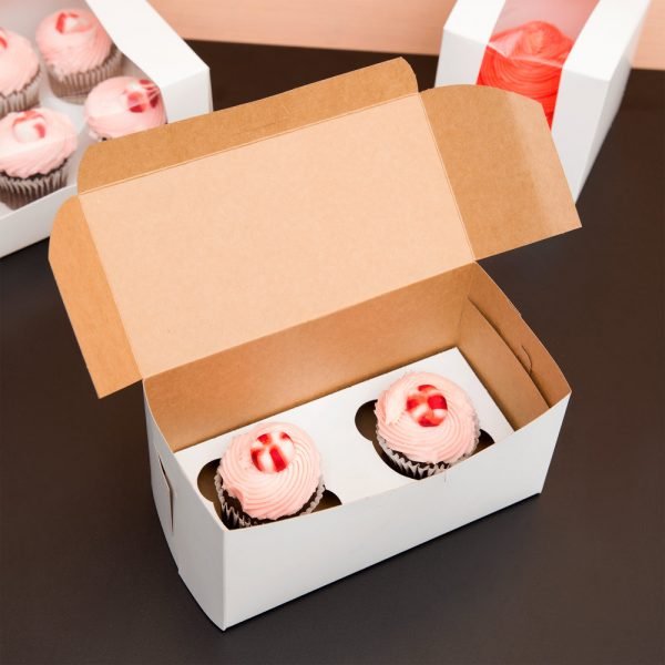 Economy 2 Cupcake 8" x 4" x 4" White Cupcake Box with 2 Slot Insert