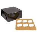6 Cupcake 10" x 10" x 4" Black Cupcake / Muffin Box with 6 Slot Insert