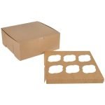 Economy 6 Cupcake 10" x 10" x 4" Kraft Cupcake / Muffin Box with 6 Slot Insert