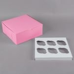 Economy 6 Cupcake 10" x 10" x 4" Pink Cupcake / Muffin Box with 6 Slot Insert