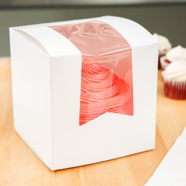 1 Cupcake 4 1/2" x 4 1/2" x 4 1/2" White Standard Window Cupcake / Muffin Box with 1 Slot Reversible Insert