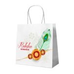 White Rakshabandhan Gift Paper Bags | 8x4x10 IN