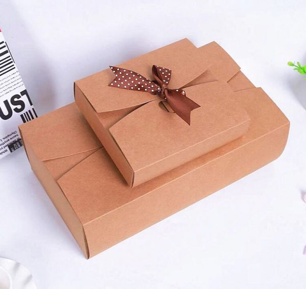 Kraft Paper Gift box with Ribbon - 8x4x3 Inches