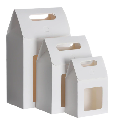 White D Cut Gift Paper Bags with Window with Flip Cover 4x2.5x6 Inches