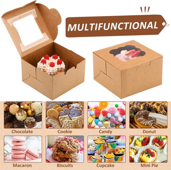 Kraft Paper Bakery Boxes - 25-Piece Single Pastry Box 3-Inch, Packaging with Clear Display Window, Donut, Mini Cake, Pie Slice, Dessert Disposable Take-Out Container, Brown, 3 x 3 x 2 Inches (Copy)
