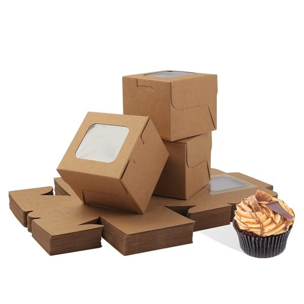 Kraft Paper Bakery Boxes - 25-Piece Single Pastry Box 3-Inch, Packaging with Clear Display Window, Donut, Mini Cake, Pie Slice, Dessert Disposable Take-Out Container, Brown, 3 x 3 x 2 Inches (Copy)