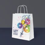 Happy Birthday Paper Gift Bags with Star Design for Return Gift, Small Presents - Pack of 20 (Multicolor, 6x3x11 Inches)