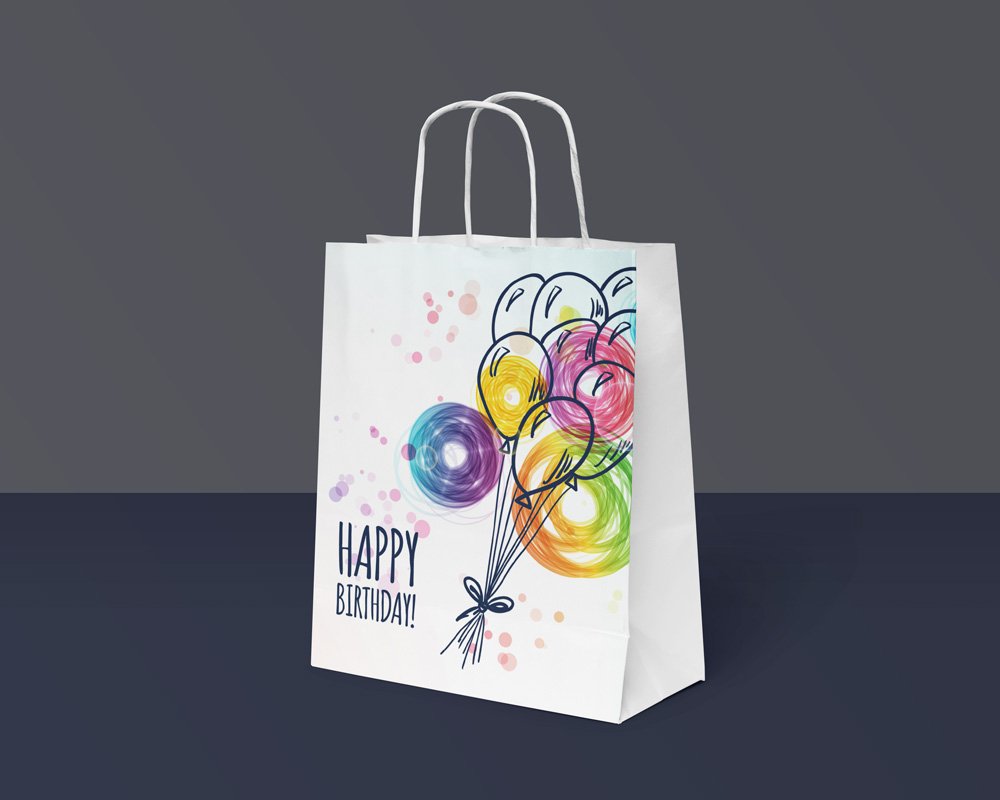 Modern birthday background with flying colorful gifts - Stock Image -  Everypixel