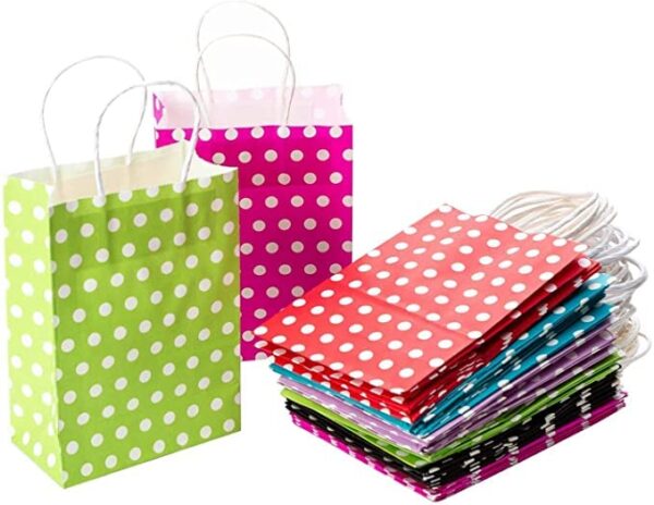Gift Paper Bags with Polka Dots Pack of 10 (8x10x4 inch, Assorted)