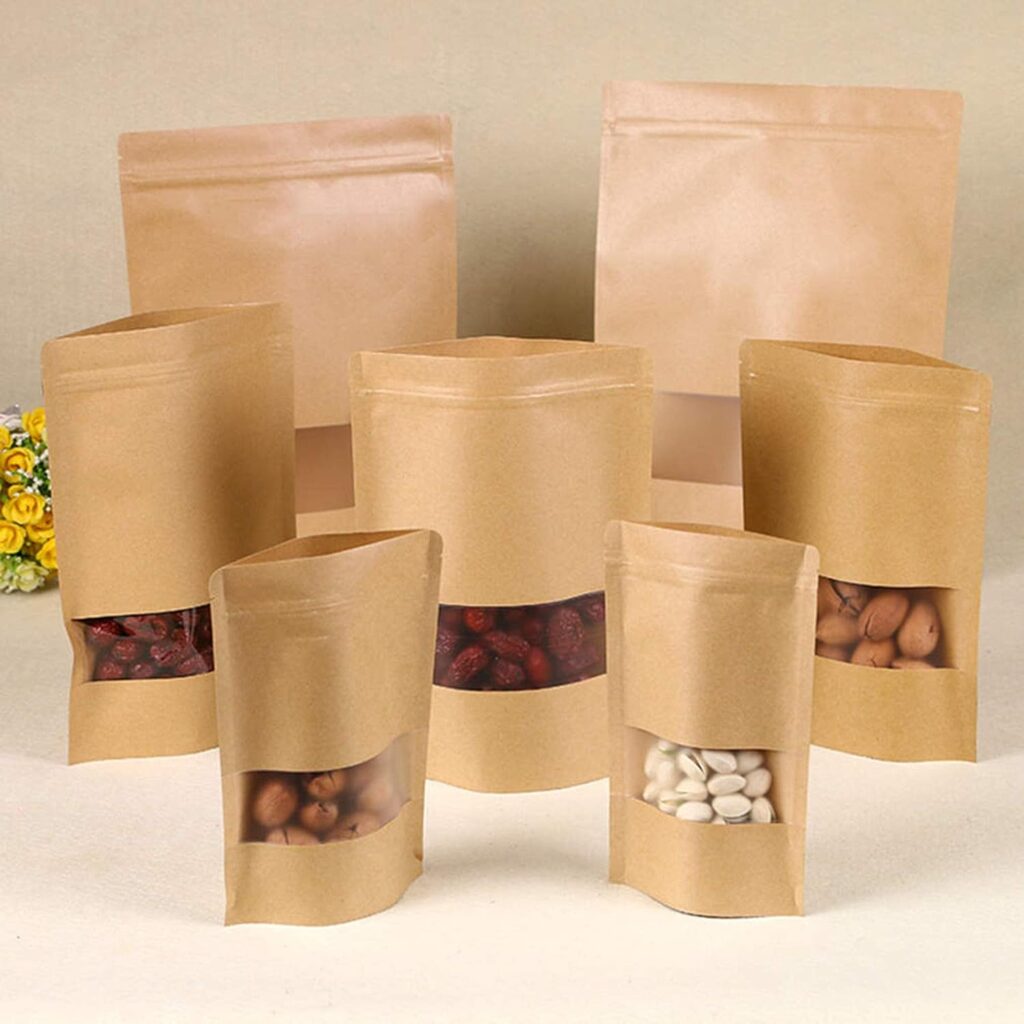 Premium EcoWraps 100 GM Kraft Paper Standup Pouch with Window 4x7 Inches Pack of 1500 Pieces