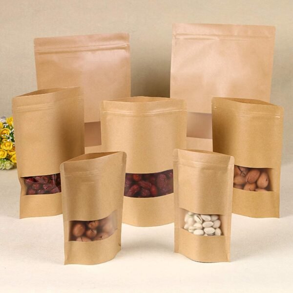 Premium EcoWraps 500 GM Kraft Paper Standup Pouch with Window 7x11 Inches Pack of 500 Pieces
