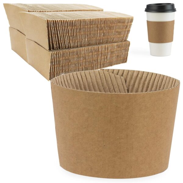 Kraft Coffee Cup Sleeves - Brown Disposable Corrugated Cardboard Paper Jacket - Pack of 500 Pcs