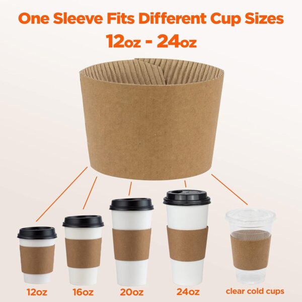 Kraft Coffee Cup Sleeves - Brown Disposable Corrugated Cardboard Paper Jacket - Pack of 500 Pcs