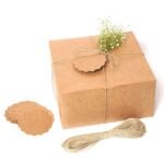 Kraft Paper Boxes with Lids 8x8x4 Inches, Tags & Jute Rope – Pack of 10 Boxes